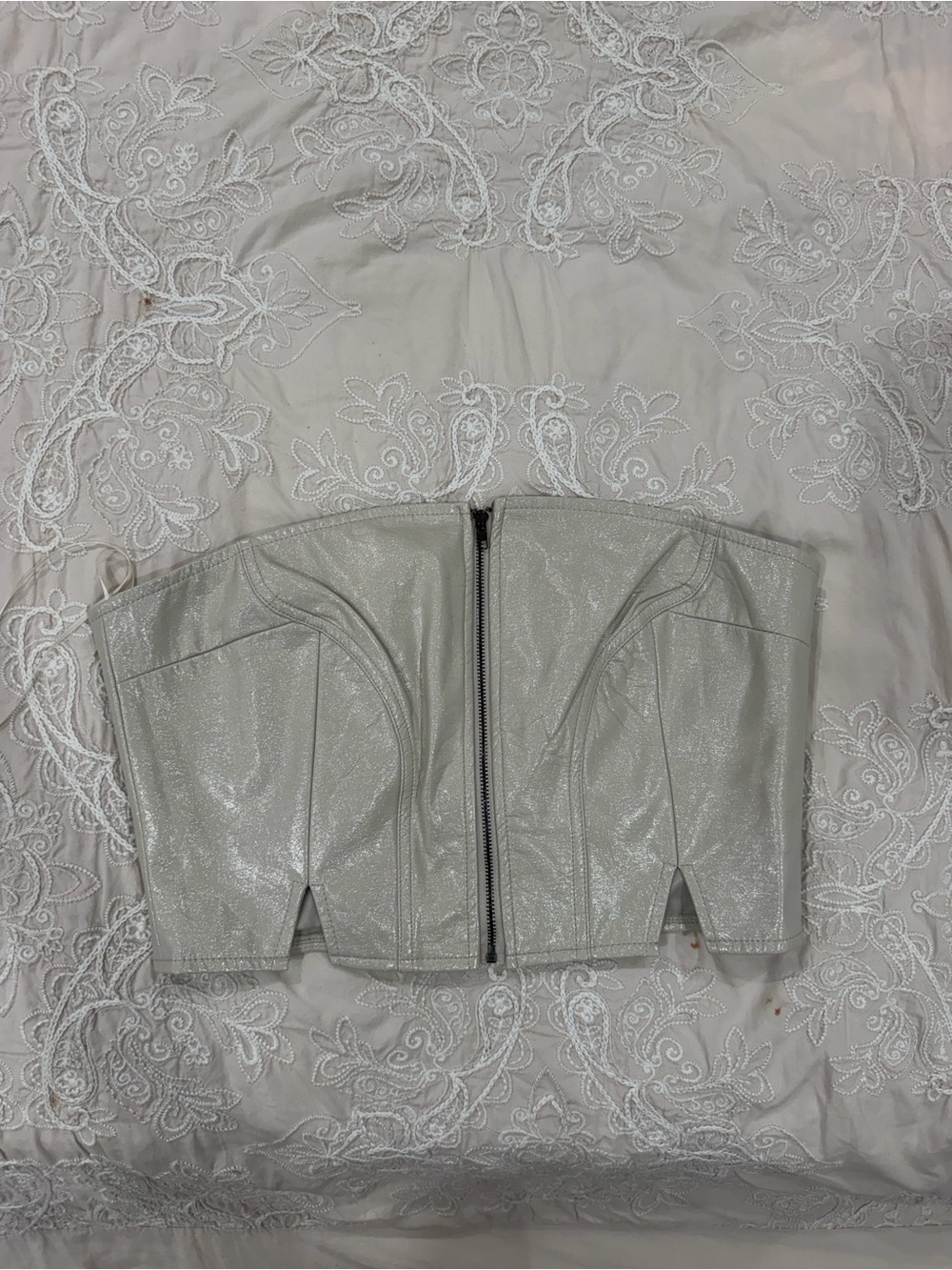 Strapless Shimmery Corset Top in Light Silver